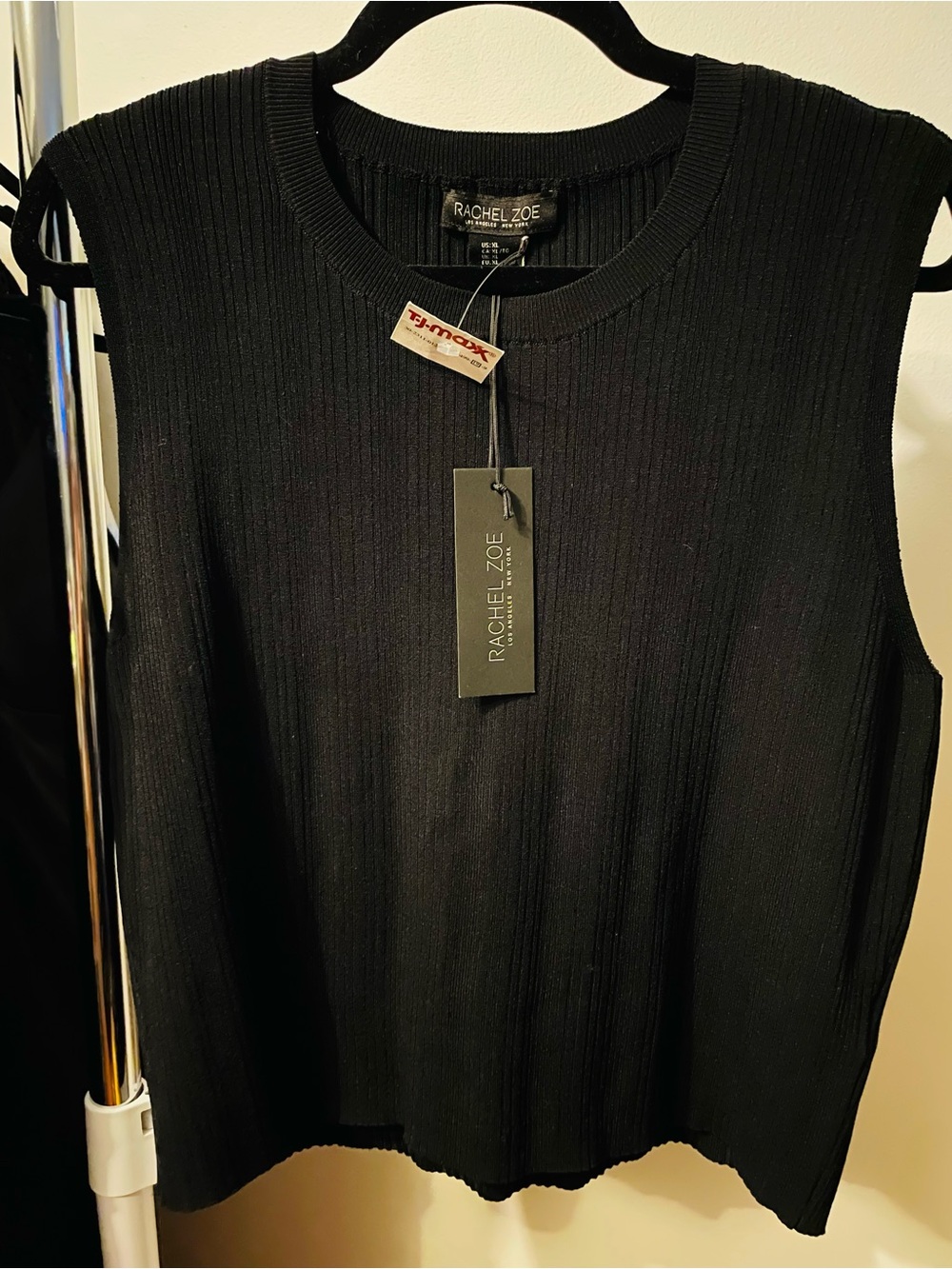Rachel Zoe Black Ribbed Crewneck Sleeveless Top